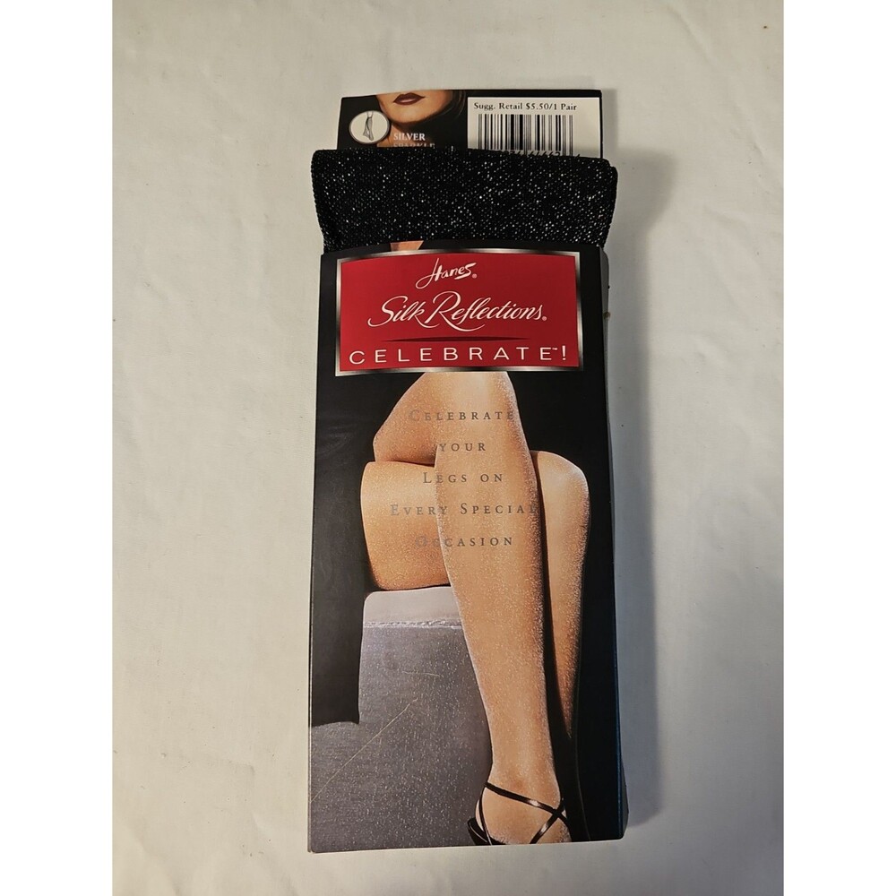 NIP Hanes silk Reflections Celebrate Knee High Onyx/Silver One size
